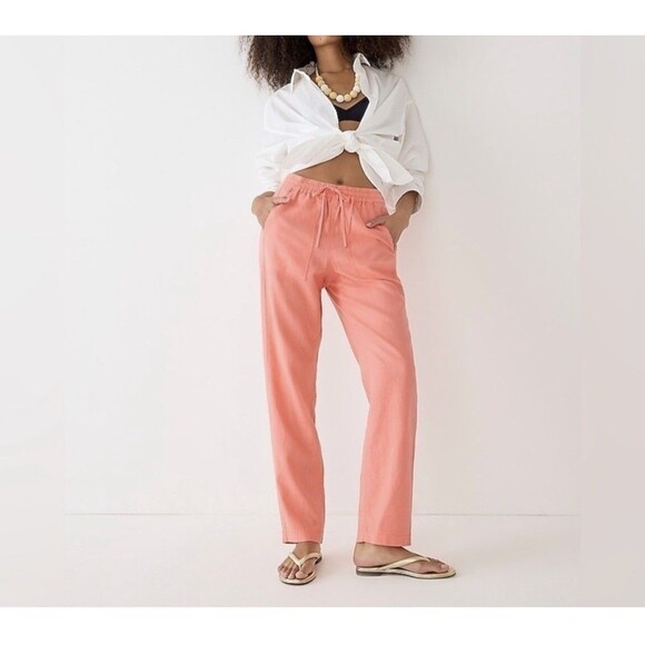 J. Crew Tie-waist Seaside Pant Linen Blend Women’s Small Orange Coral Resort - Picture 2 of 10